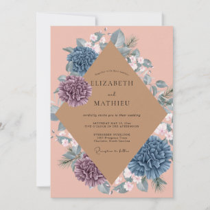 Convites Casamento com Aquarela de Pêssego e Periwinkle