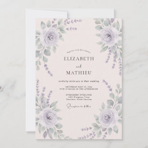 Convites Casamento com Aquarela de Sálvia e Periwinkle
