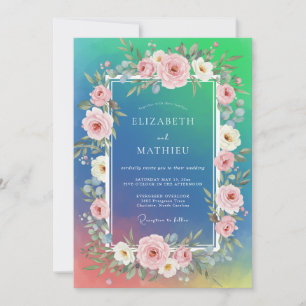 Convites Casamento com Aquarela de Tonalidade Ciano