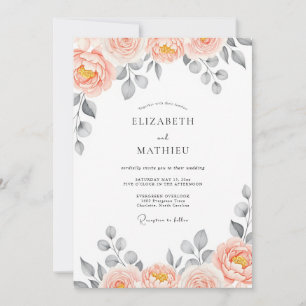 Convites Casamento com Aquarela Deliciosa de Pêssego