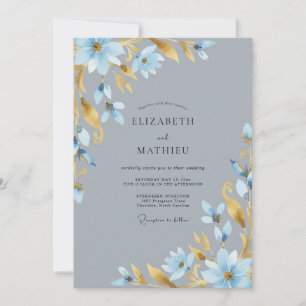Convites Casamento com Aquarela Dourada Ardósia