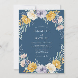 Convites Casamento com Aquarela Dourada em Tons de Ardósia
