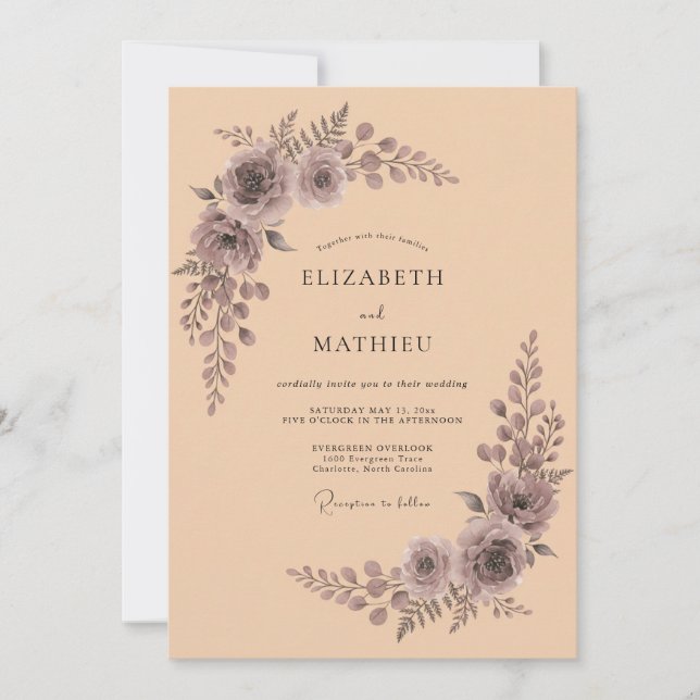Convites Casamento com Aquarela Elegante de Damasco (Frente)
