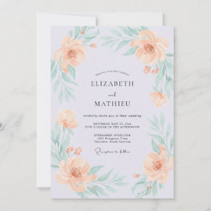 Convites Casamento com Aquarela Elegante em Pêssego