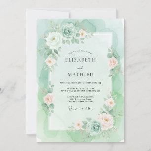 Convites Casamento com Aquarela Elegante em Verde Menta