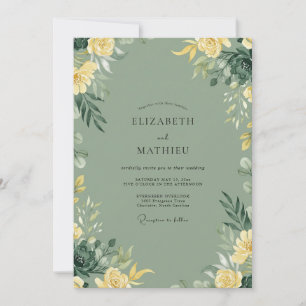 Convites Casamento com Aquarela em Amarelo Sage