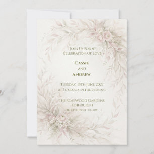 Convites Casamento com Aquarela em Marfim e Rosa Pálido