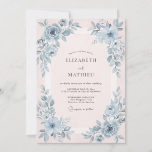Convites Casamento com Aquarela em Tons de Ardósia e Rubor