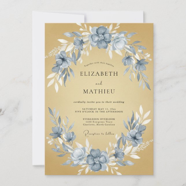 Convites Casamento com Aquarela em Tons de Mostarda e Ardós (Frente)