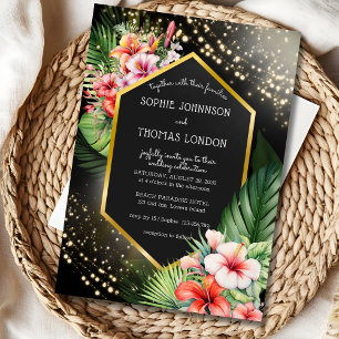 Convites Casamento com aquarela escura de noite tropical à