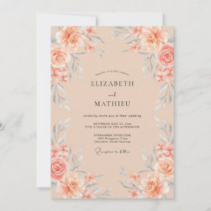 Convites Casamento com Aquarela Etérea de Pêssego