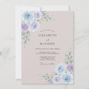 Convites Casamento com Aquarela Etérea em Azul Desbotado