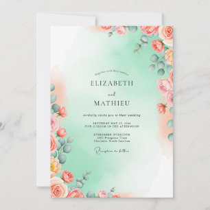 Convites Casamento com Aquarela Etérea em Verde Limão