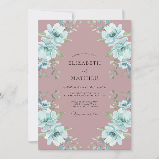 Convites Casamento com Aquarela Etérea Rosa (Frente)