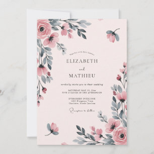 Convites Casamento com Aquarela Etérea Rosa Claro