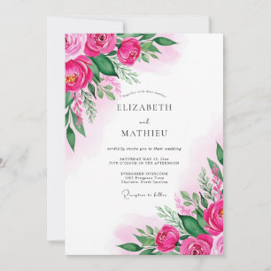 Convites Casamento com Aquarela Exuberante em Fuchsia