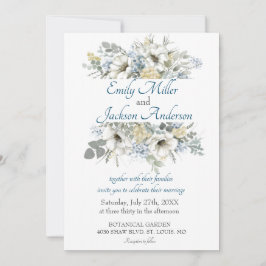 Convites Casamento com Aquarela Floral Azul e Branco Elegan