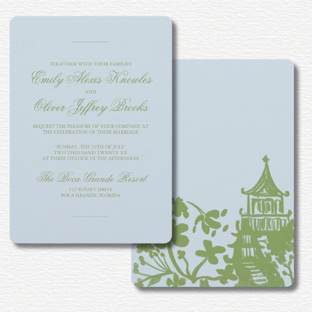 Convites Casamento com Aquarela Floral Azul Verde (Criador carregado)