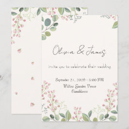 Convites Casamento com Aquarela Floral de Eucalipto e Rosa