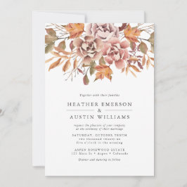 Convites Casamento com Aquarela Floral de Outono