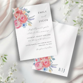 Convites Casamento com Aquarela Floral de Rosa Moderna