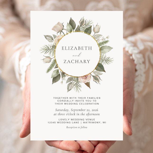Convites Casamento com Aquarela Floral em Marfim (Criador carregado)