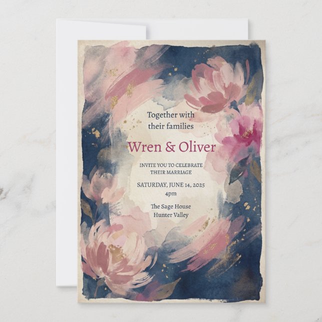 Convites Casamento com Aquarela Floral Mal-humorada (Frente)