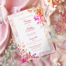 Casamento com Aquarela Floral Rosa e Laranja Elega