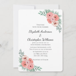Convites Casamento com Aquarela Floral Rosa Elegante
