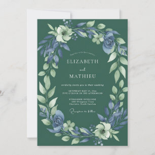 Convites Casamento com Aquarela Floresta Azul