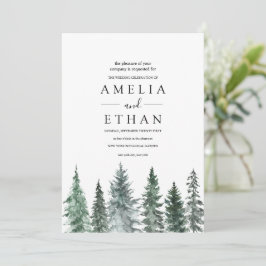 Convites Casamento com Aquarela Florestal de Inverno