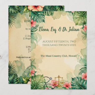 Convites Casamento com aquarela havaiana de médico advogado