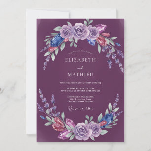 Convites Casamento com Aquarela Índigo Ameixa