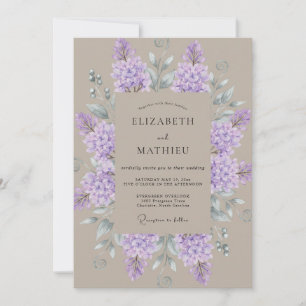 Convites Casamento com Aquarela Lilás-Toupeira