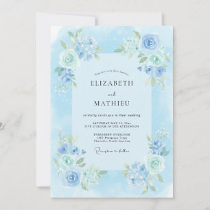 Convites Casamento com Aquarela Luminosa Azul Céu