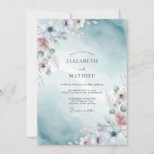 Convites Casamento com Aquarela Luminosa Turquesa