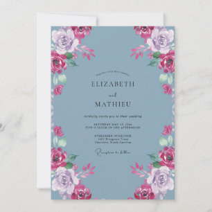 Convites Casamento com Aquarela Magenta Ardósia