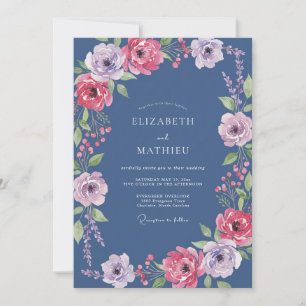 Convites Casamento com Aquarela Magenta Ardósia Costeira
