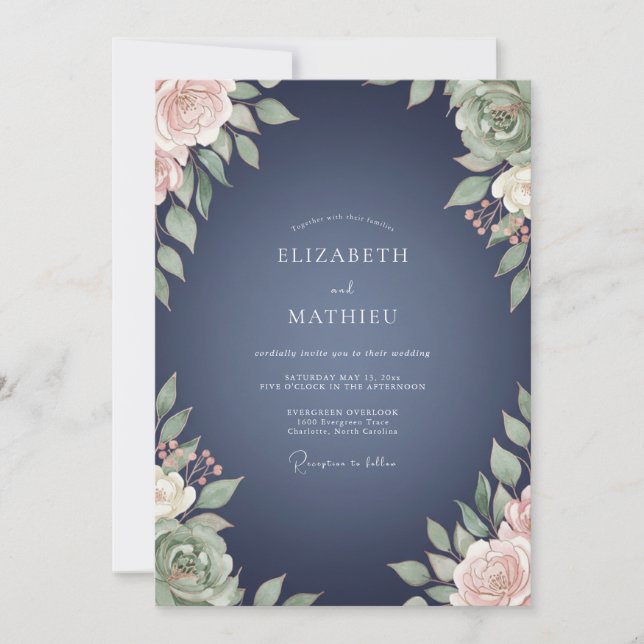 Convites Casamento com Aquarela Mauve Ardósia (Frente)