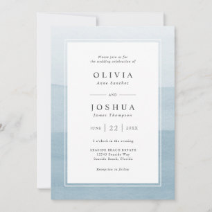 Convites Casamento com Aquarela Moderna em Azul Desbotado