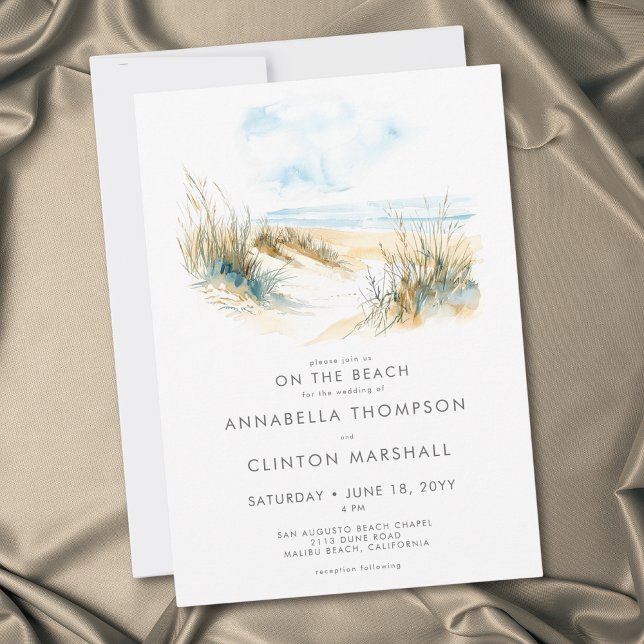 Convites Casamento com Aquarela Moderna na Praia Costeira (Coastal On the Beach Modern Watercolor Wedding Invitation)