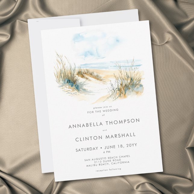 Convites Casamento com Aquarela Moderna na Praia Costeira (Coastal On the Beach Modern Watercolor Wedding Invitation)