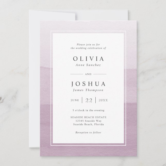 Convites Casamento com Aquarela Moderna Roxa (Frente)