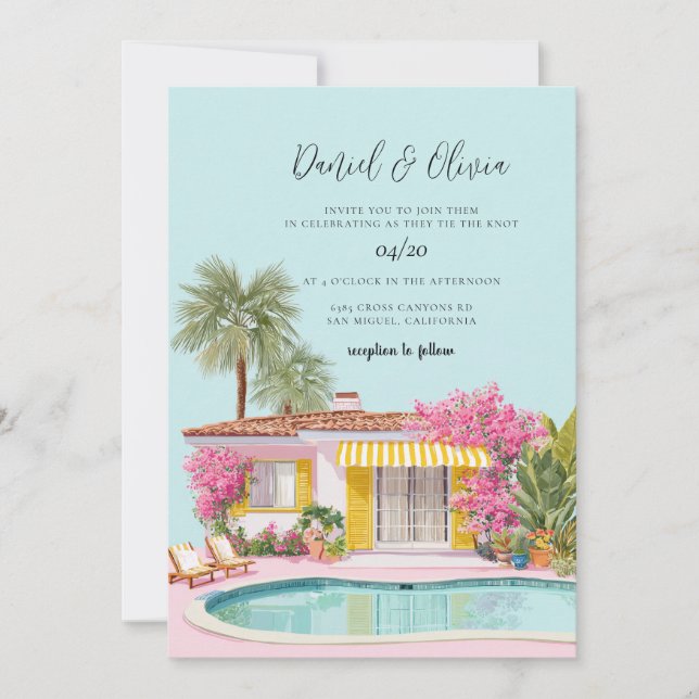 Convites Casamento com Aquarela na Praia de Miami (Frente)