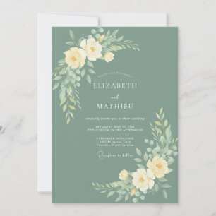 Convites Casamento com Aquarela Orgânica em Verde Sálvia