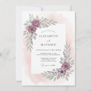 Convites Casamento com Aquarela Plúmbea Graciosa