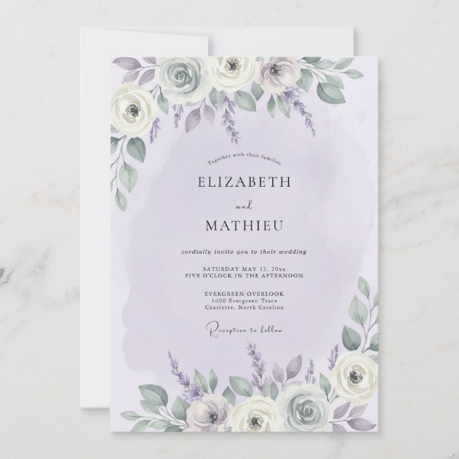 Convites Casamento com Aquarela Poética de Lavanda (Frente)