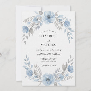 Convites Casamento com Aquarela Prata e Centáurea