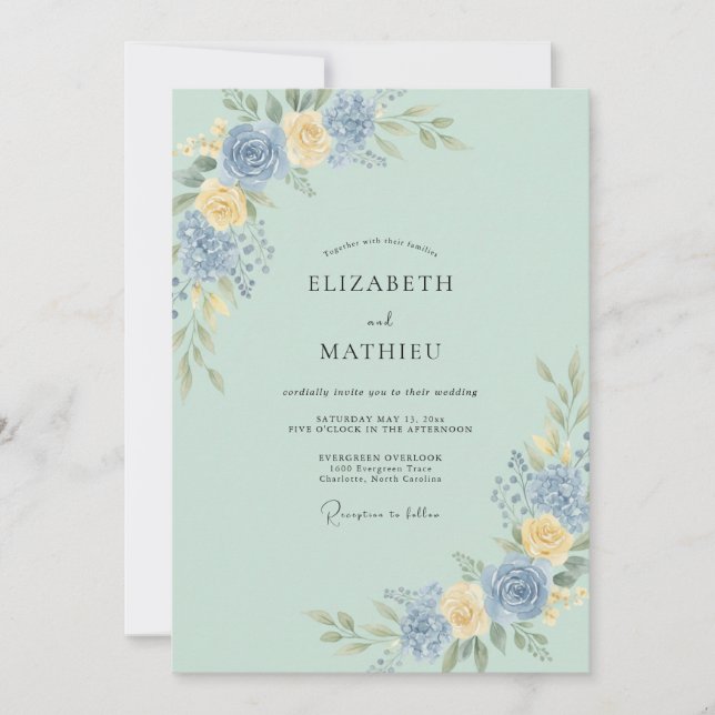 Convites Casamento com Aquarela Refinada em Verde Salvia (Frente)