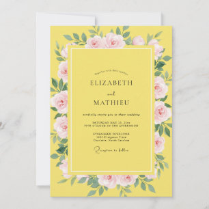 Convites Casamento com Aquarela Rosa Canário